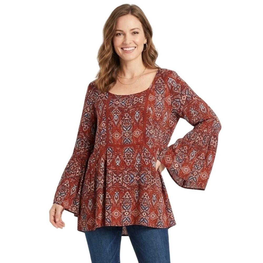 Avenue Bohemian Bell Sleeve Tunic Paisley Crocheted Vintage Flowy  Plus Size 3XL